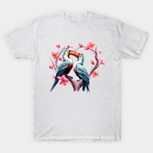 Valentine Kissing Hornbill Bird Couple T-Shirt